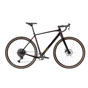 Trek Checkpoint gravel bike in dark burgundy with brown sidewall tyres
