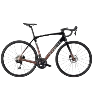 Trek Domane road bike in black and bronze with drop handlebars and disc brakes